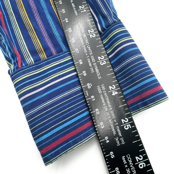 TAILORBYRD Mens XL Button up Shirt Long Sleeve Rainbow Stripe Contrast Flip Cuff - Picture 11 of 11